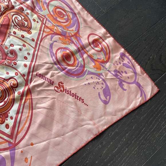 Hermes scarf Carre 90 COMME HISTOIRES silk size W90 x H90cm Rose Poodle used - Picture 2 of 5